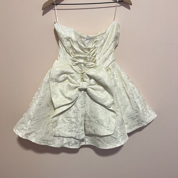 NWT BABYBOO Salome Mini Dress Floral Jacquard Ivory Strapless Women's Size XXL - Picture 8 of 12